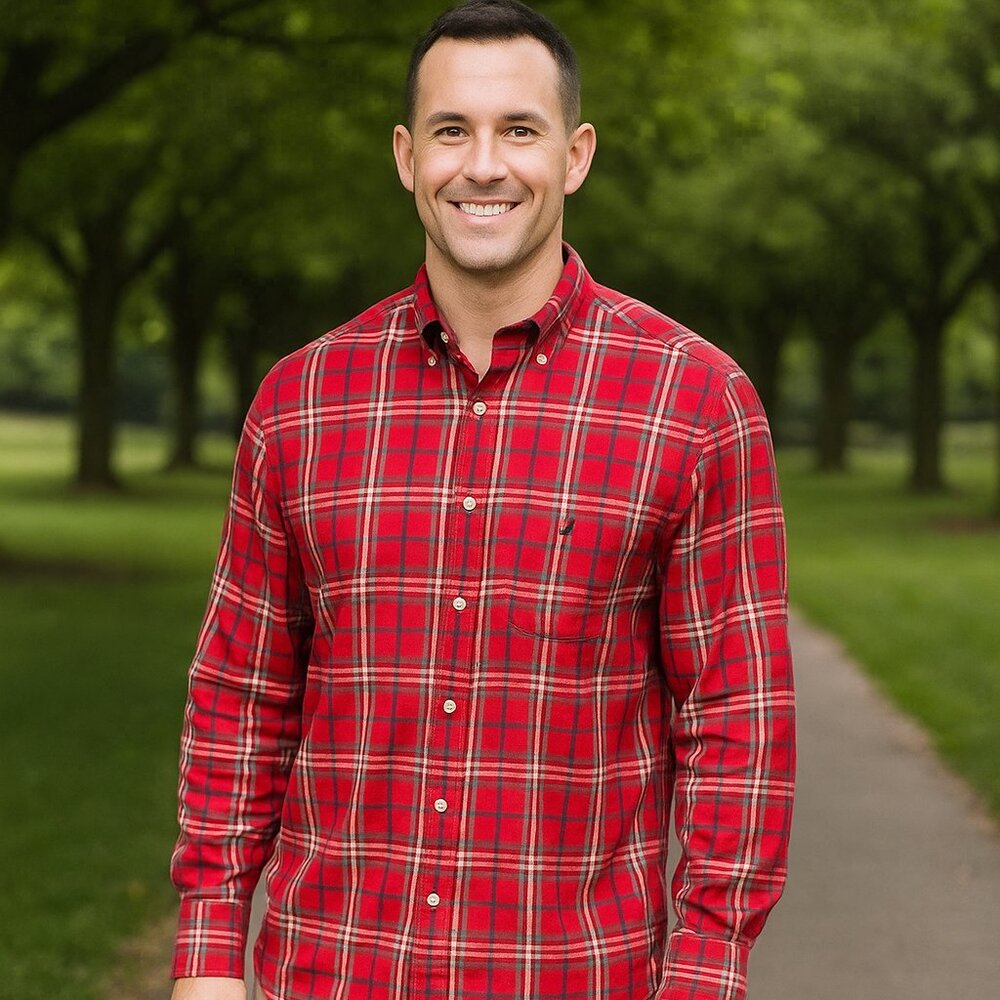 Nautica Shirt Men L Red Plaid Casual Button Up Work Barn Chore Long Sleeve Y2K